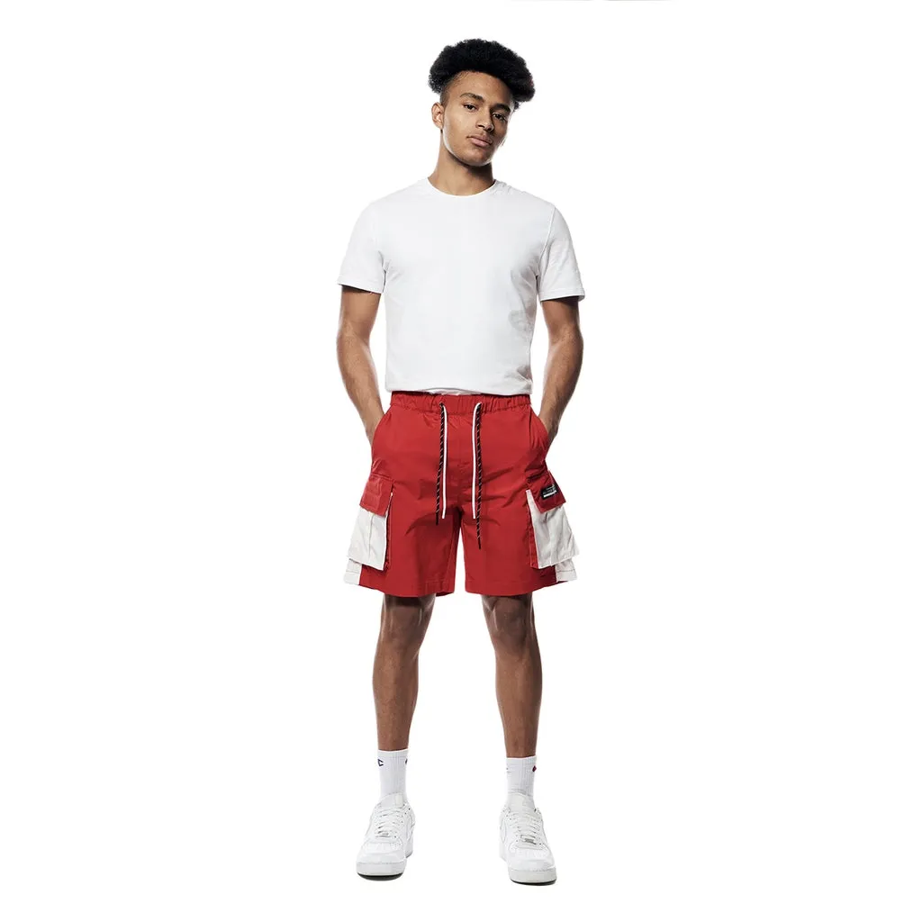 Color block Utility Windbreaker Shorts - Red