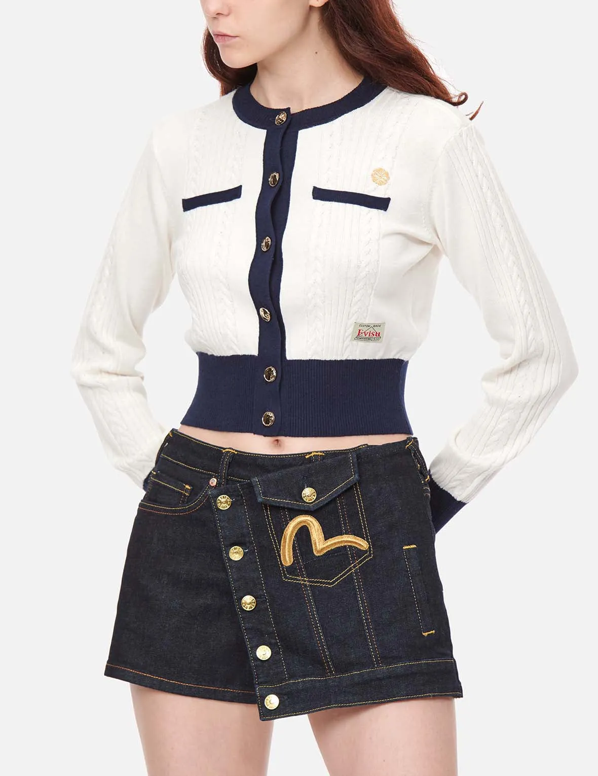 Color-blocking Cable Knitted Cardigan