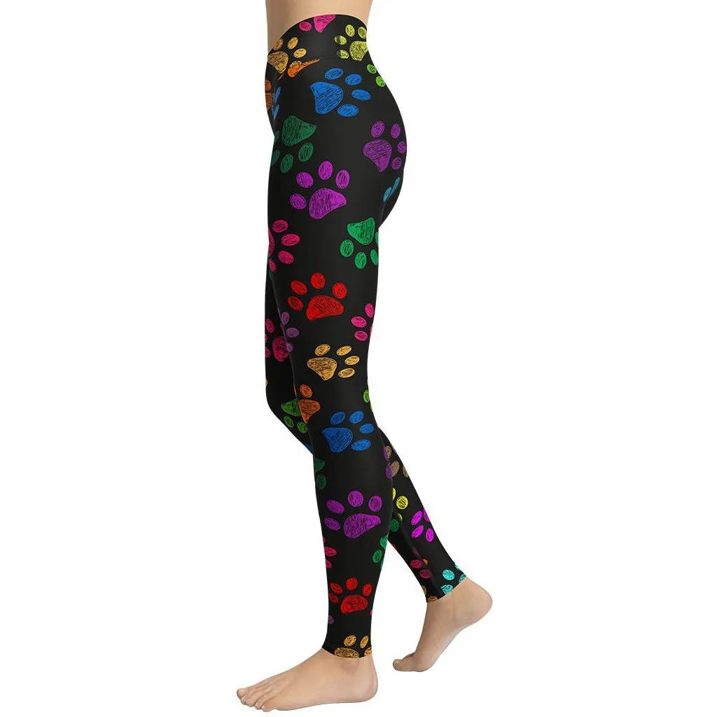 Colorful Paw Pattern Yoga Leggings