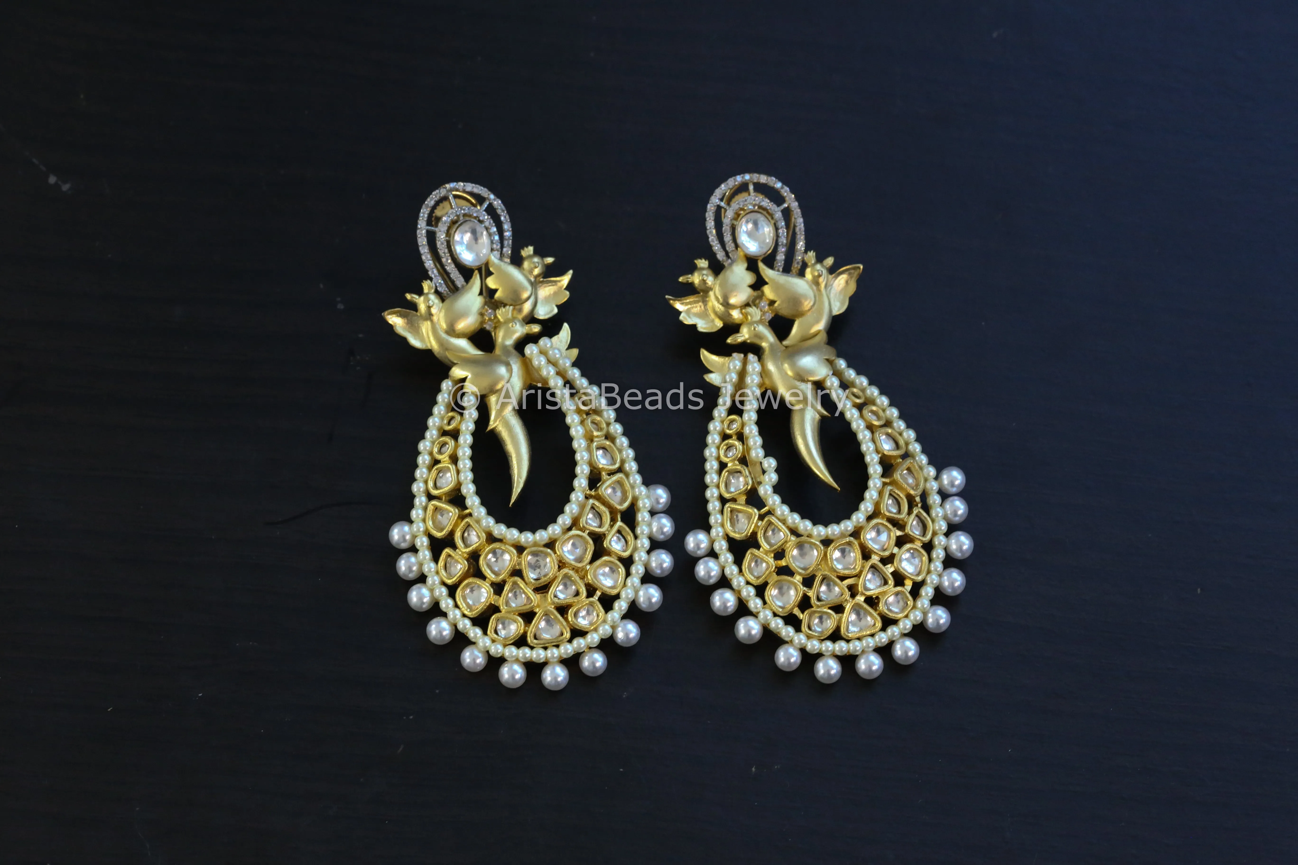 Contemporary Matt Gold Kundan Earrings