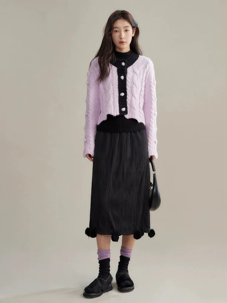 Contrasting Color Twist Texture Knitted Cardigan