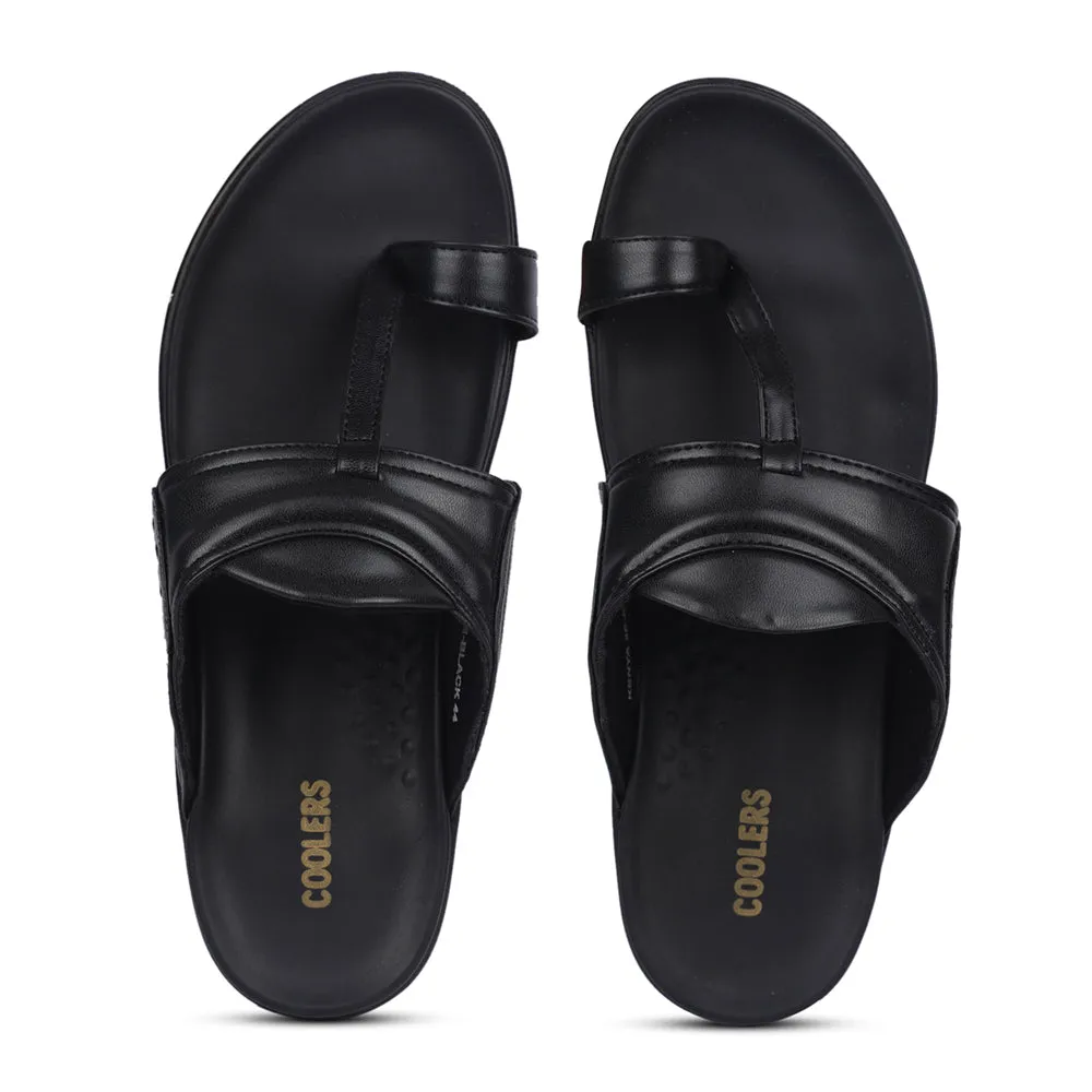 Coolers Casual Black Toe Ring Slippers For Men KENYA-2E By Liberty