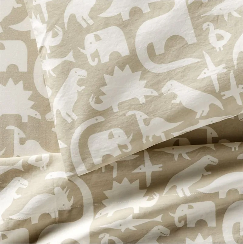 Crate&Barrel Stay Cool Dino Tower Organic Cotton Toddler Sheet Set