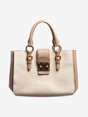   Cream leather top handle bag