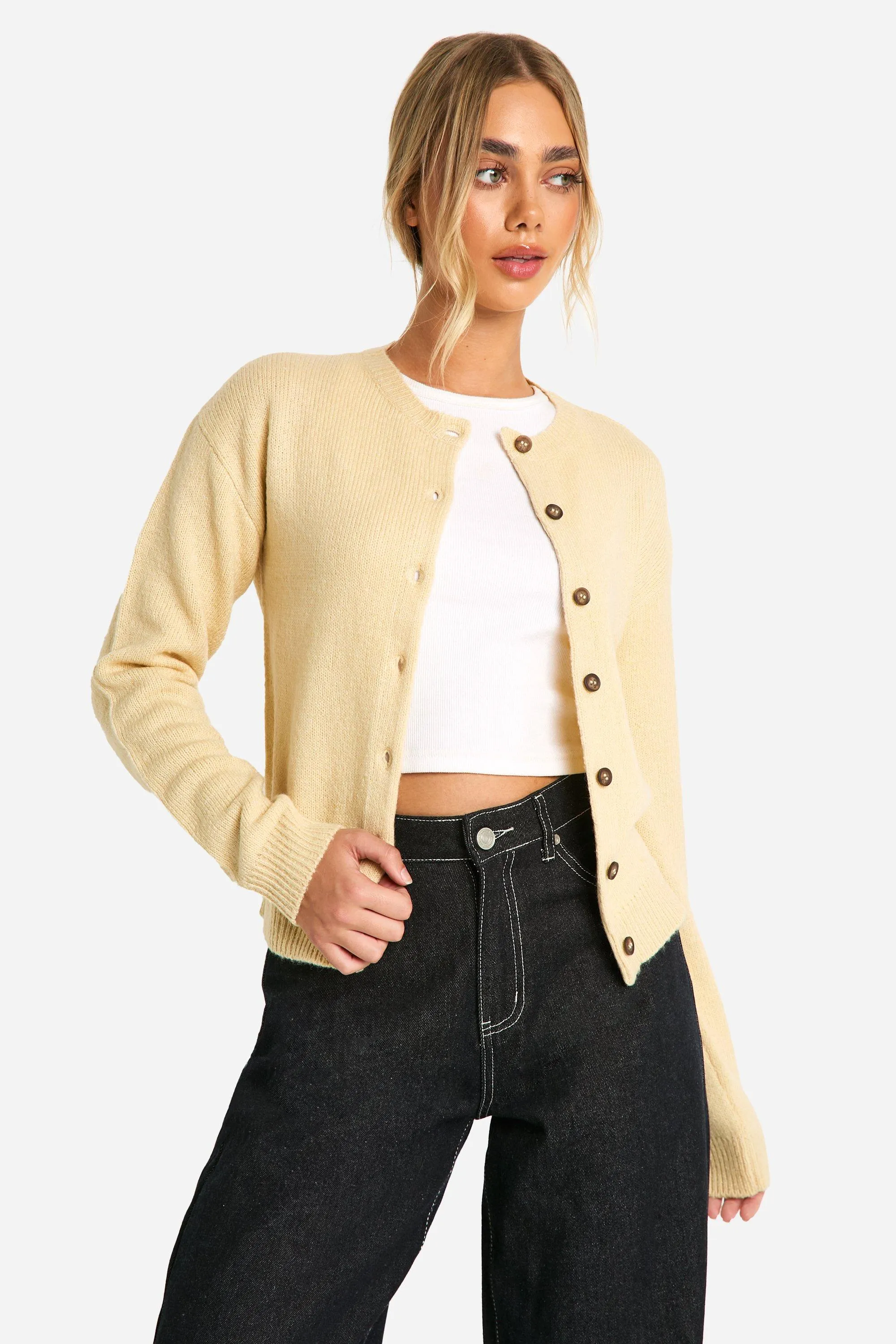 Crew Neck Fine Gauge Micro Cardigan