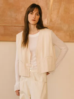Cropped Double Breasted Twill Waistcoat