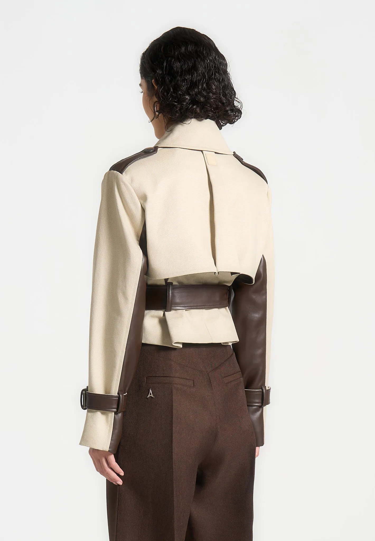 Cropped Trench Coat with Belt - Beige/Brown