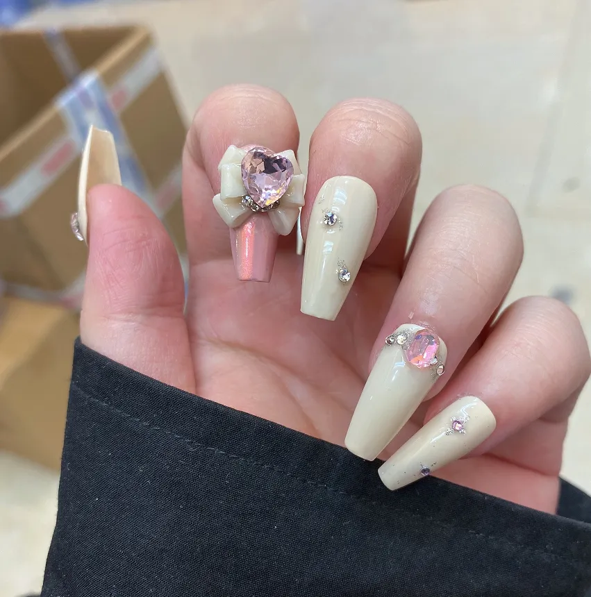 【Customize-made for 35 Days】Pretty Pink Star Heart Diamond Nails - Kimi