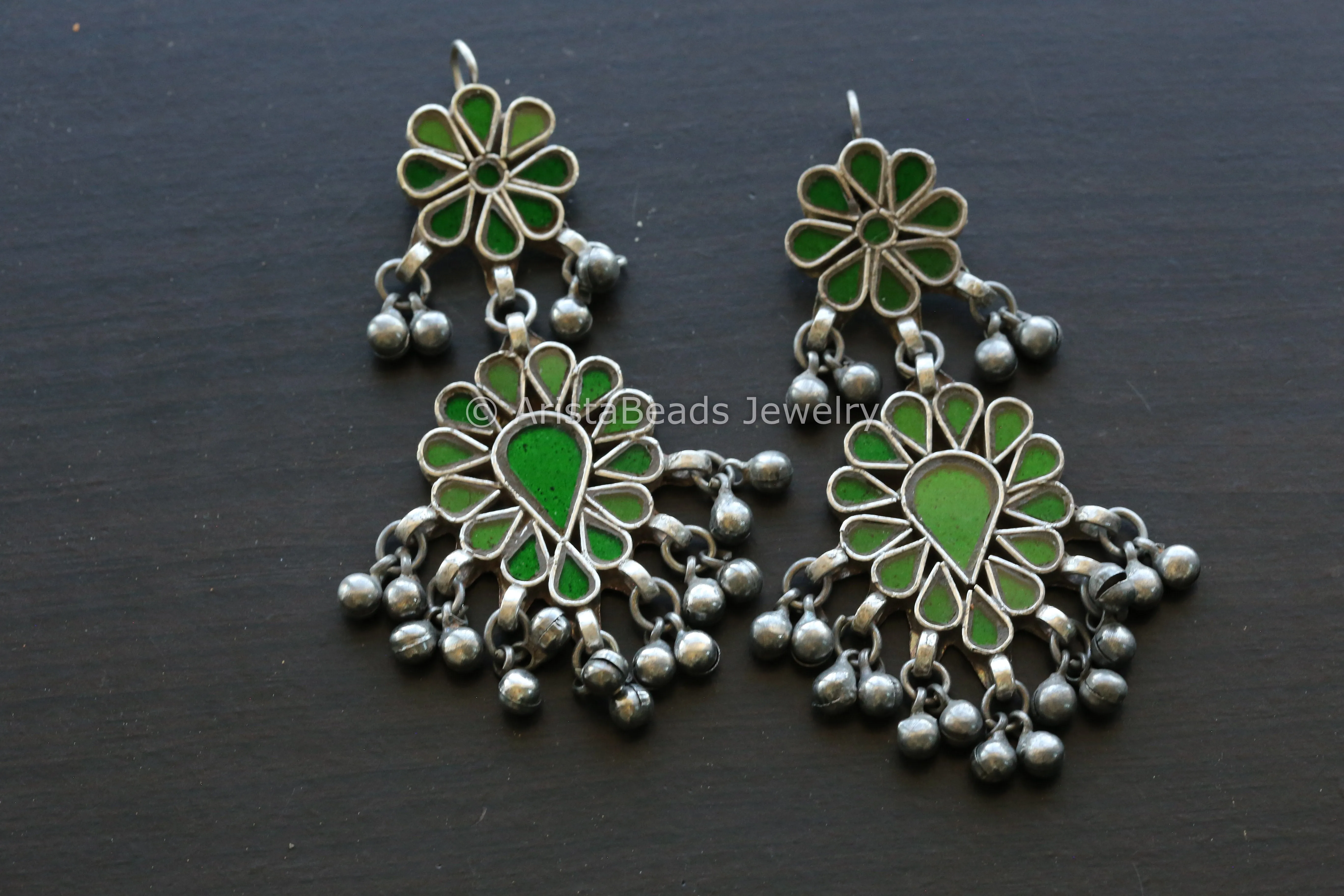 Darpan Real Glass Earrings -Green