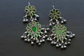 Darpan Real Glass Earrings -Green