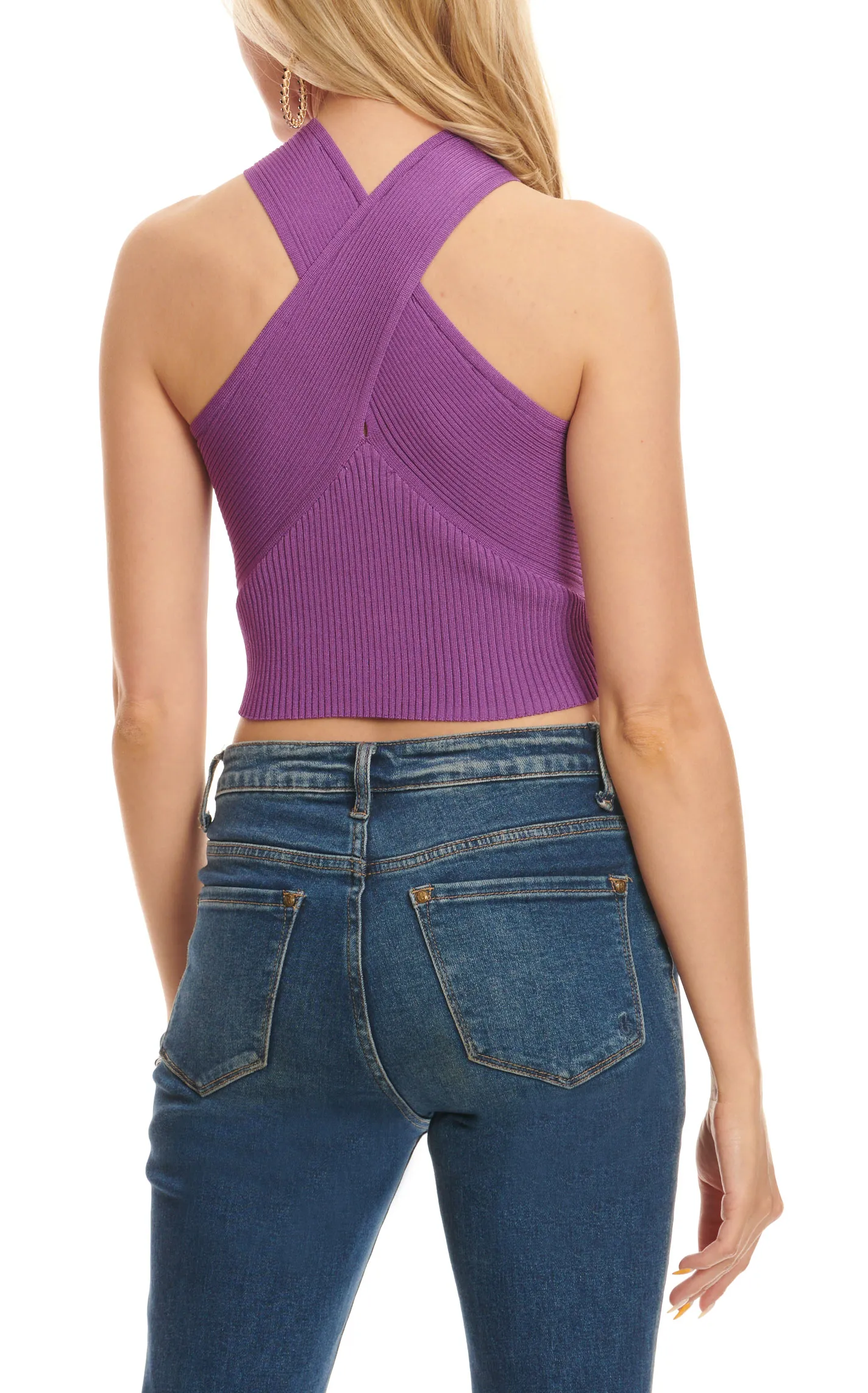 Day + Moon Women's Purple Double Crossed Ribbed Sleeveless Crop Top