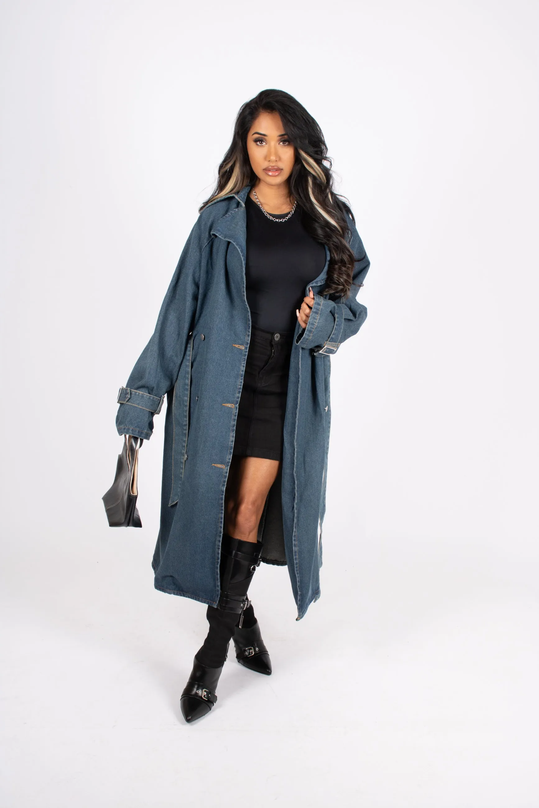 Denim Trench Tie Waist