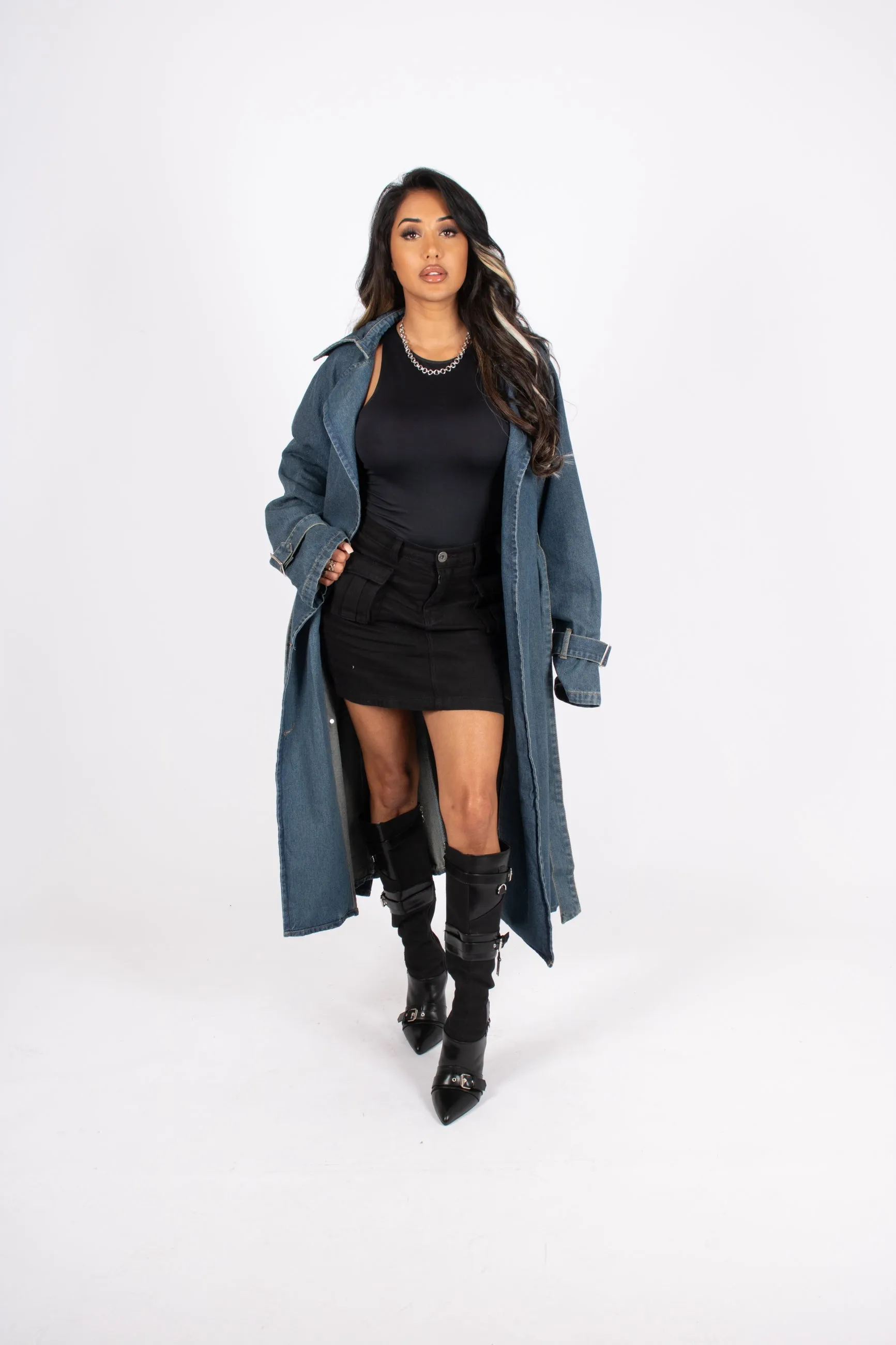 Denim Trench Tie Waist