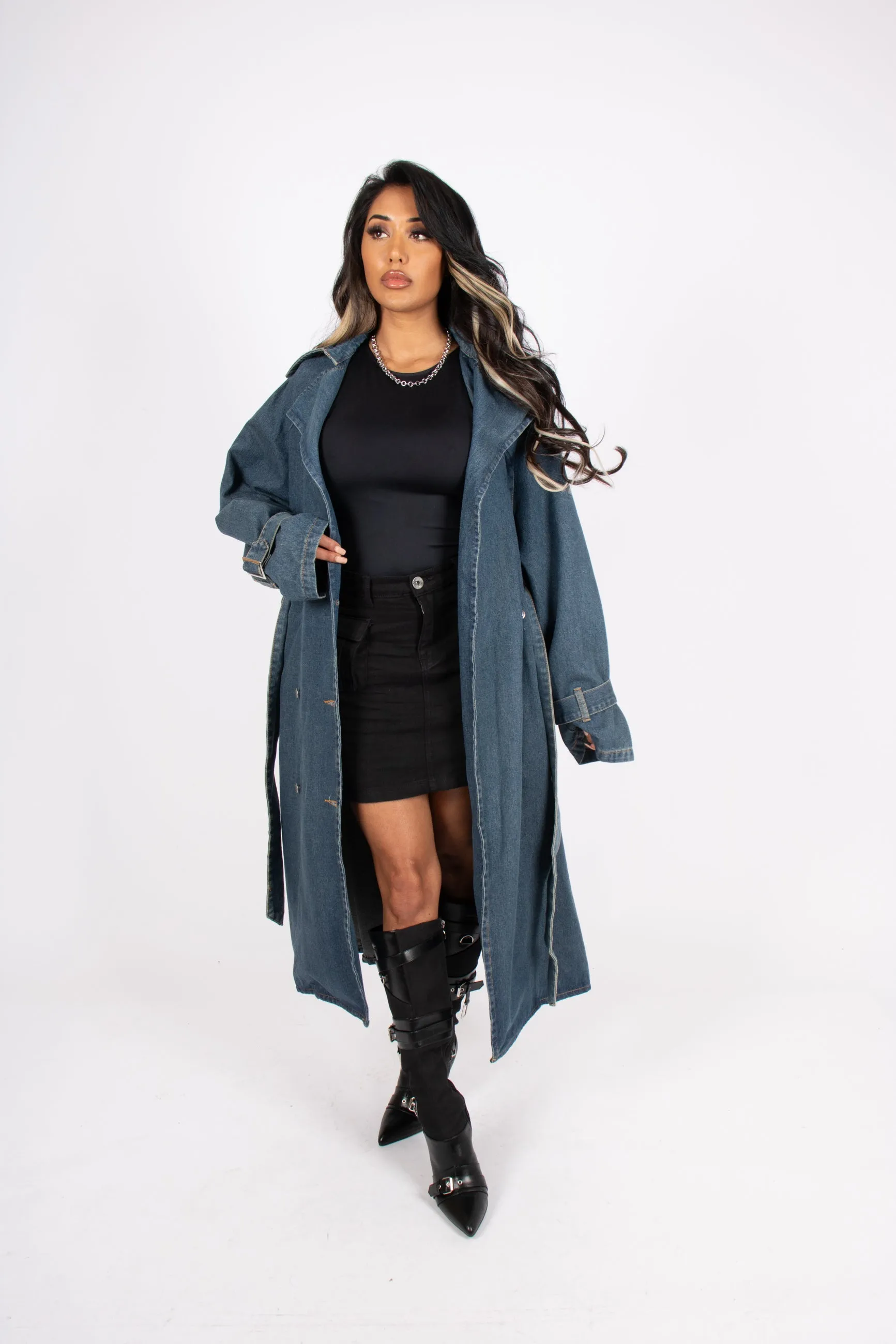 Denim Trench Tie Waist