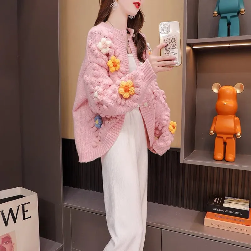 Designed sweater cardigan for women 2023 new autumn and winter style age-reducing loose short knitted jacket for small people