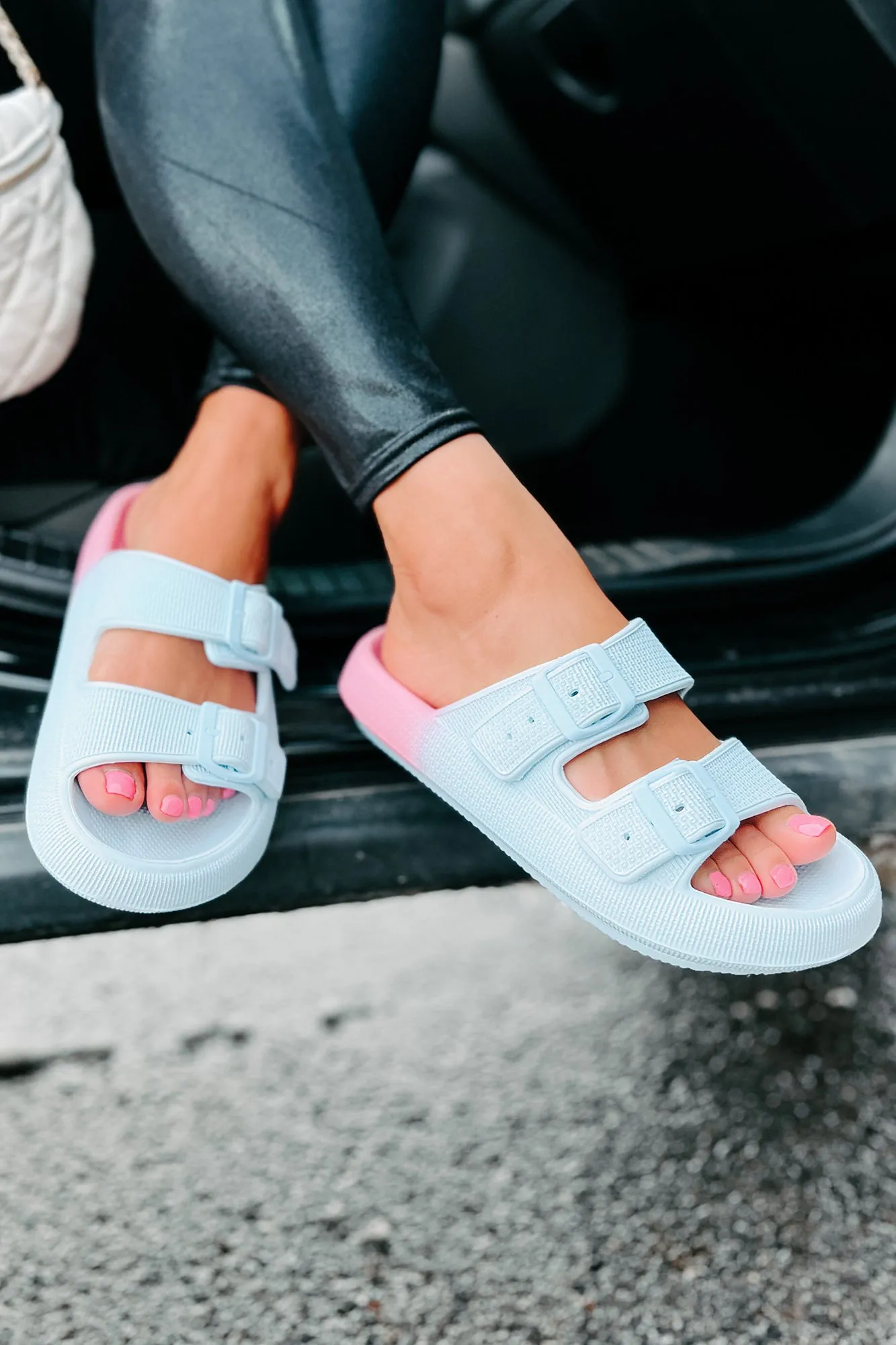 Destination Double Buckle Slip-On Sandals (Blue/Blush)