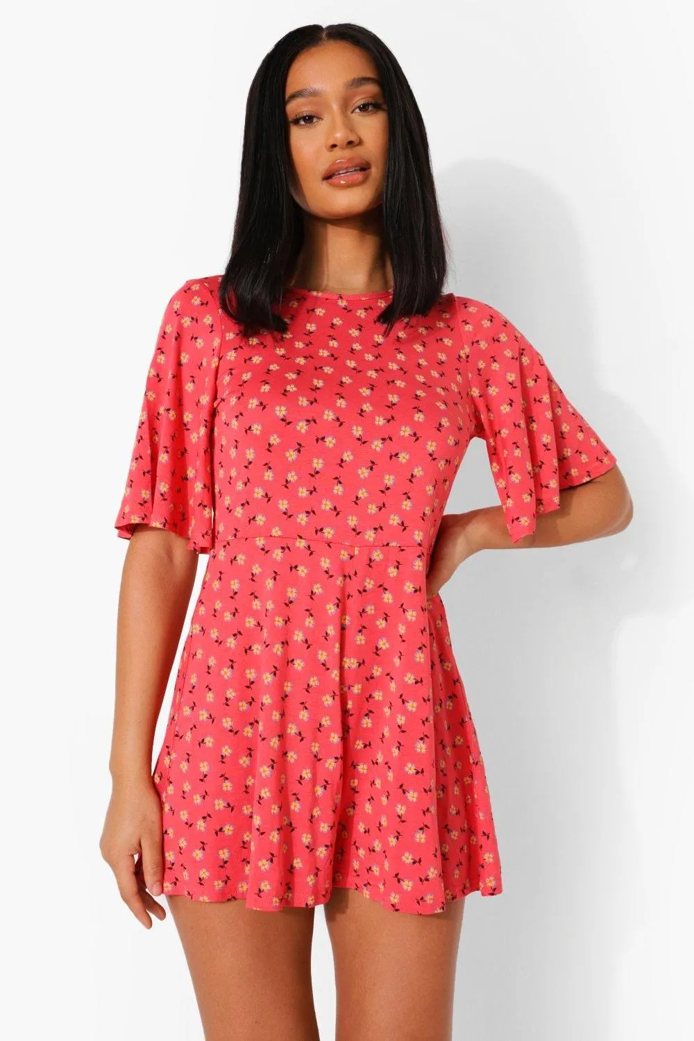 Ditsy Floral Flared Sleeve Romper