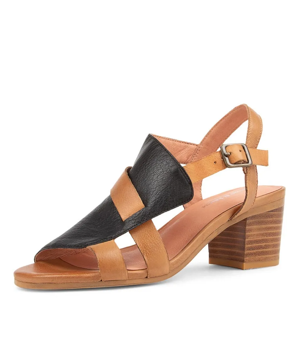DJANGO & JULIETTE Baltimore Black Dark Tan Leather Sandals