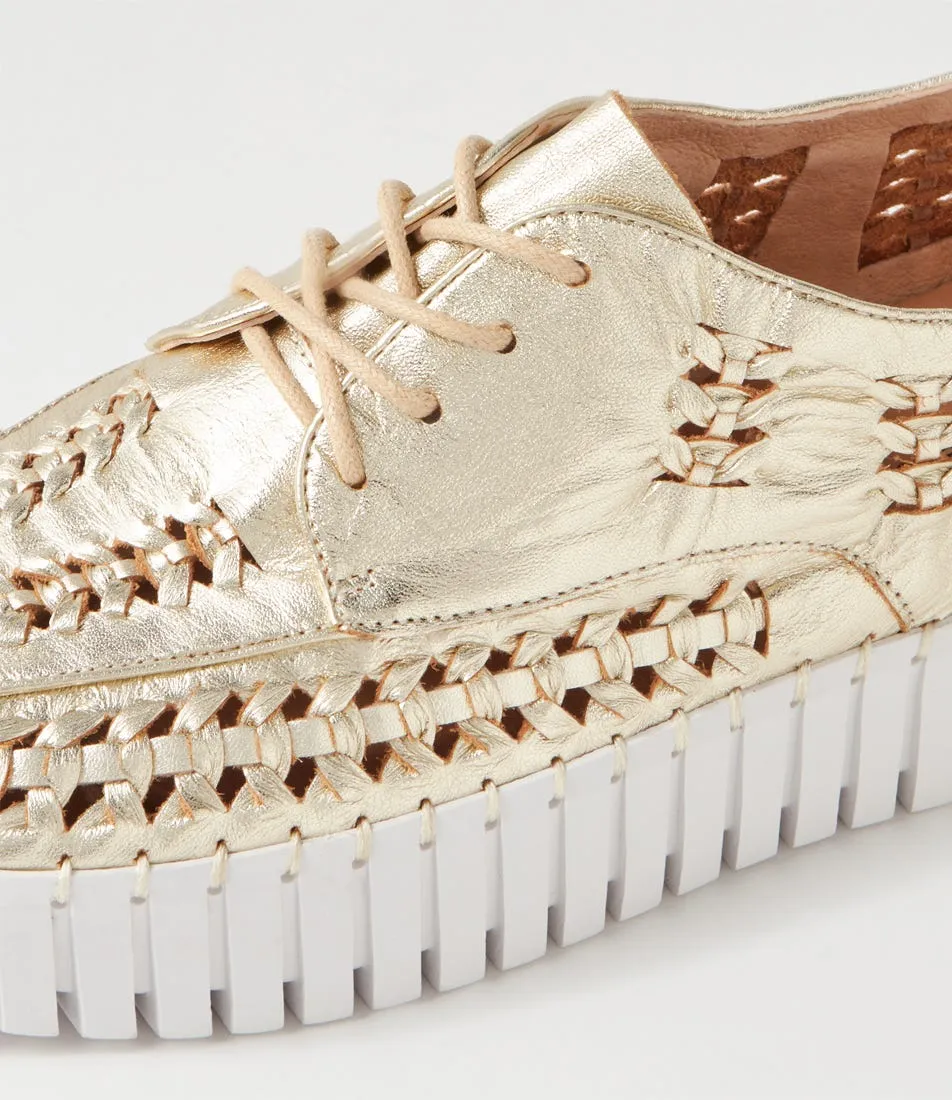 DJANGO & JULIETTE Brodies Pale Gold White Leather Sneakers