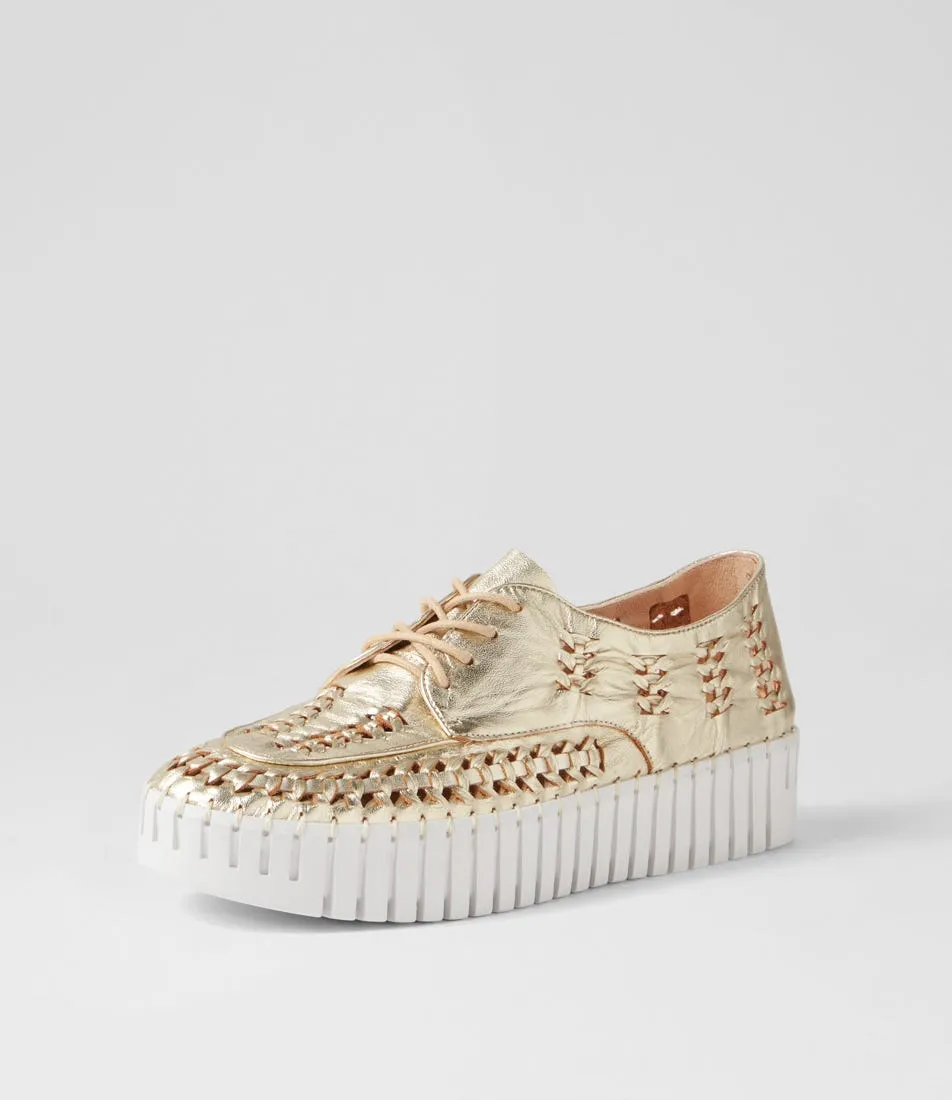 DJANGO & JULIETTE Brodies Pale Gold White Leather Sneakers