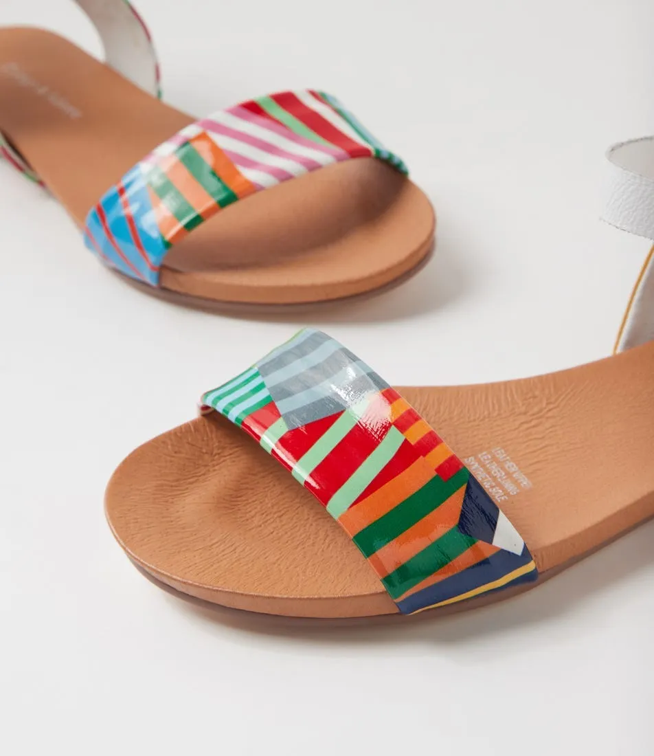 DJANGO & JULIETTE Jinnit White Stripe Multi Patent Leather Sandals