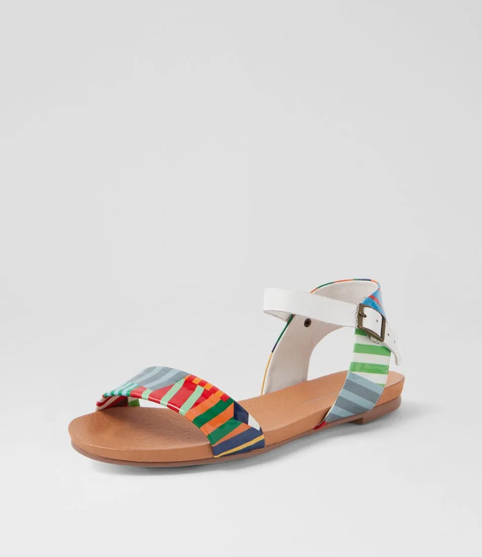 DJANGO & JULIETTE Jinnit White Stripe Multi Patent Leather Sandals