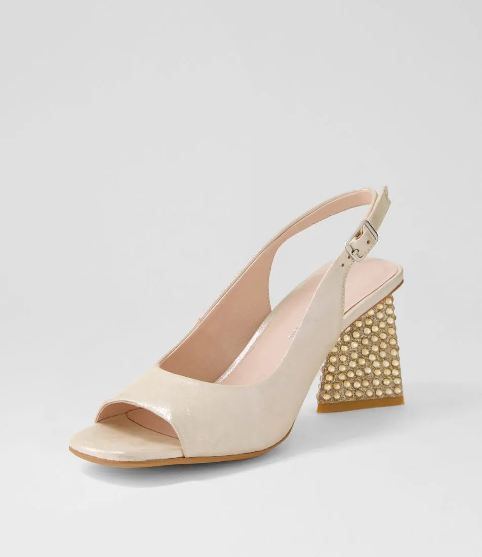 DJANGO & JULIETTE Lantos Nude Shimmer Leather Jewels Sandals