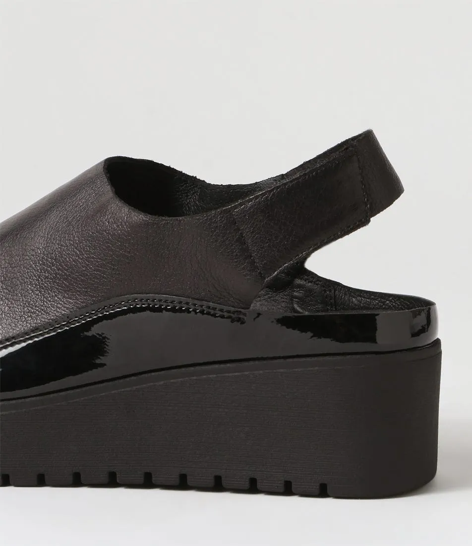 DJANGO & JULIETTE Ober Black Leather Patent Sandals