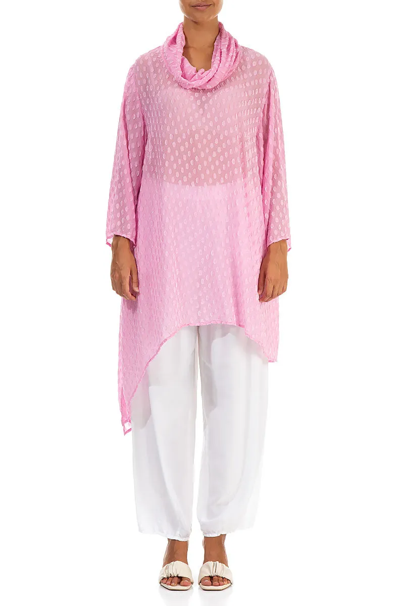 Dotty Asymmetric Taffy Pink Silk Tunic