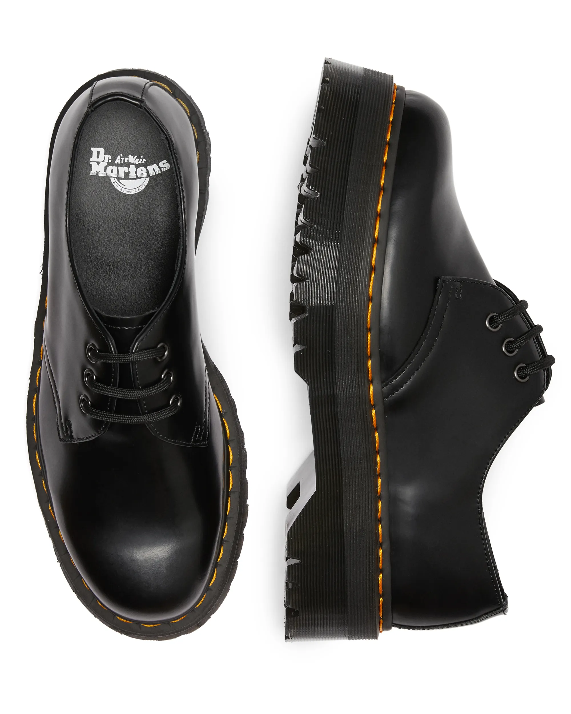 Dr Martens 1461 Quad Platform Black Smooth Yellow Stitching