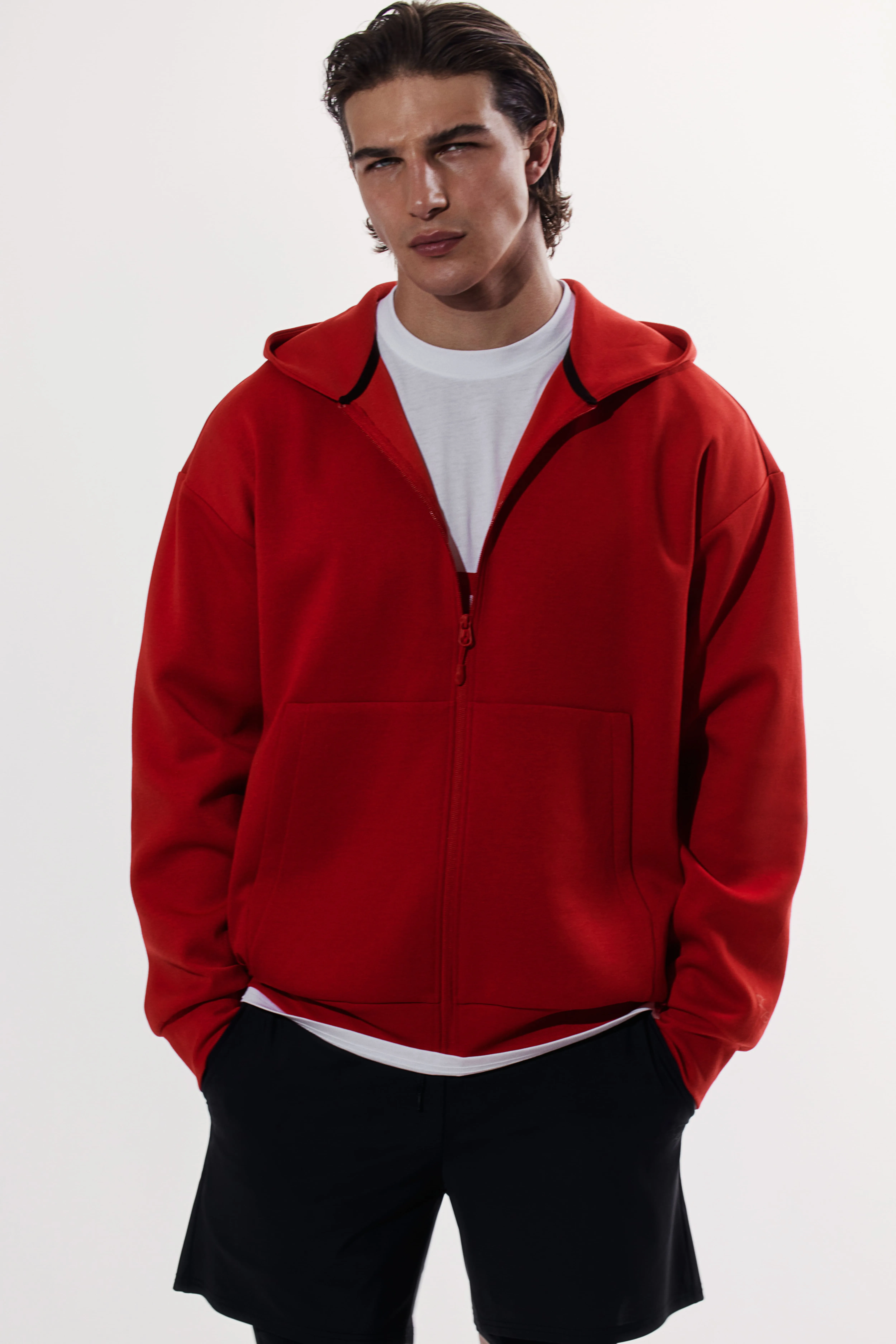 DryMove™ Zip-through sports hoodie - Long sleeve - Regular length - Red - Men | H&M GB