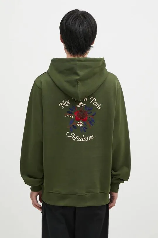 Drôle de Monsieur cotton sweatshirt Le Hoodie Slogan Fleurs men's green color hooded with an application E-HO169-CO127-KK