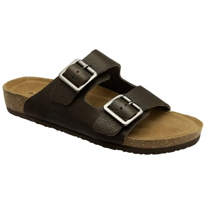 Dunlop  Mens Nikhil Dark Brown Double Strap Leather Mules DMP040DT