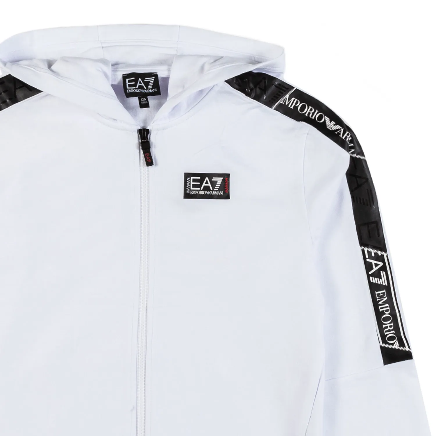 Ea7 White Hoodie With Black Ea7 Tape Logo