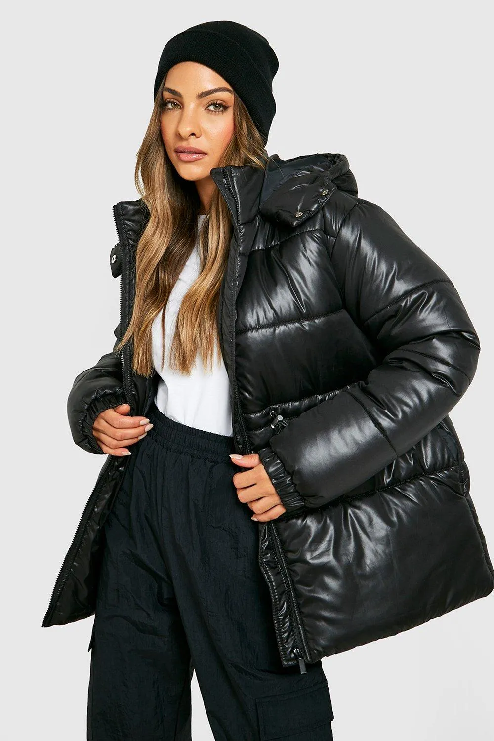 Elasticated Waist Detail Puffer Jacket