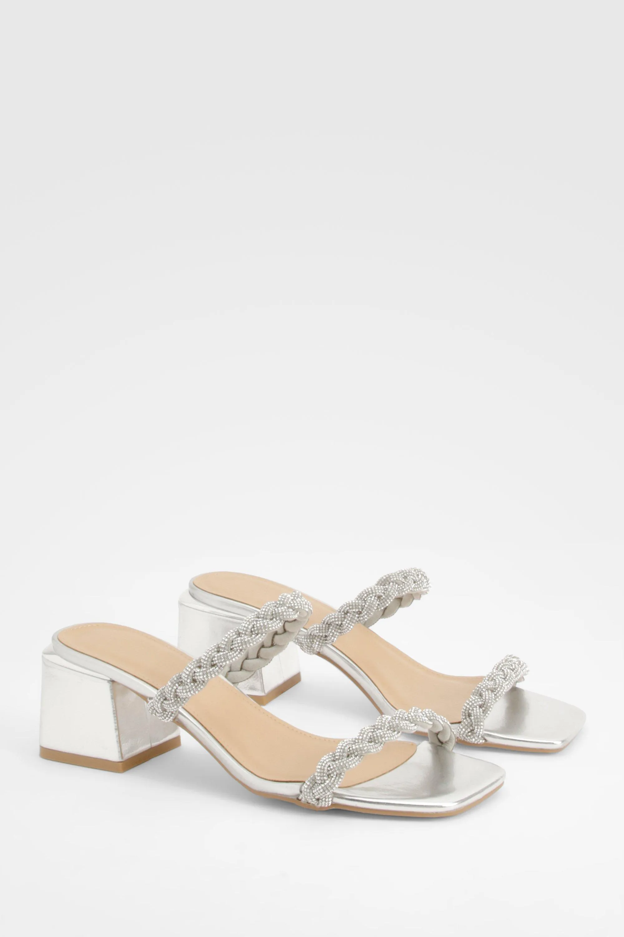Embellished Strap Low Block Heeled Mules