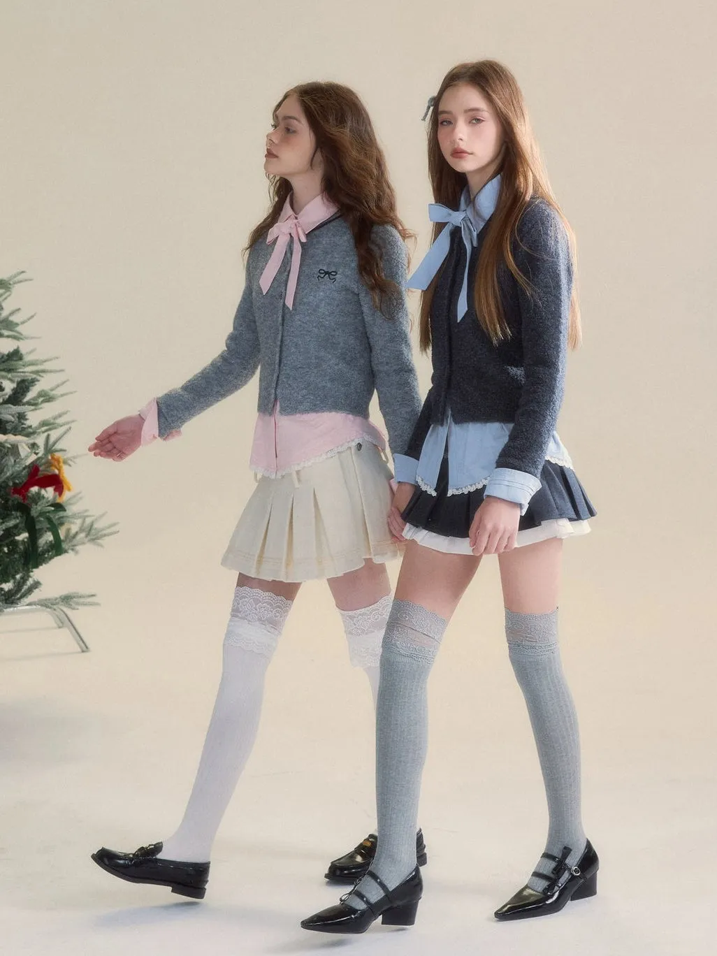 Embroidered Bow College Slim Knitted Cardigan