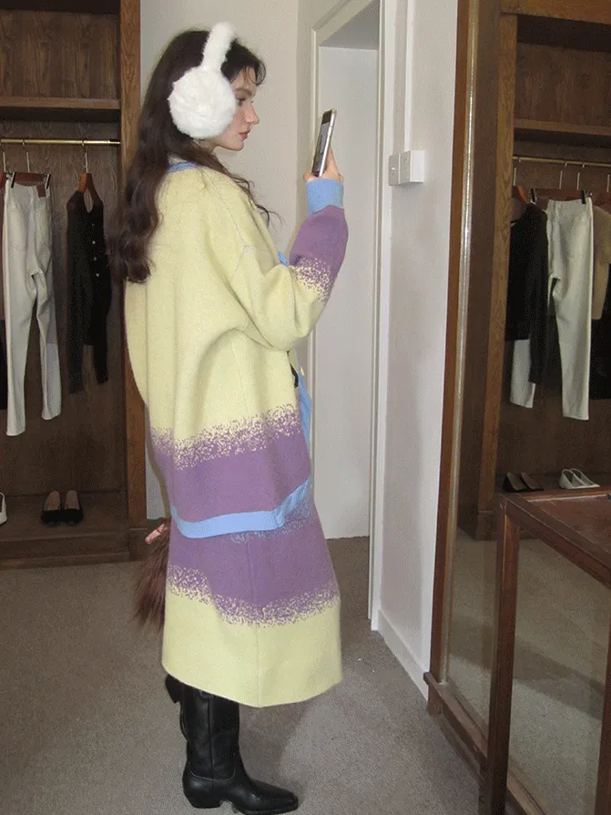 Embroidery Flower-Motif Vintage Retro Gradation Cardigan&Long-Skirt