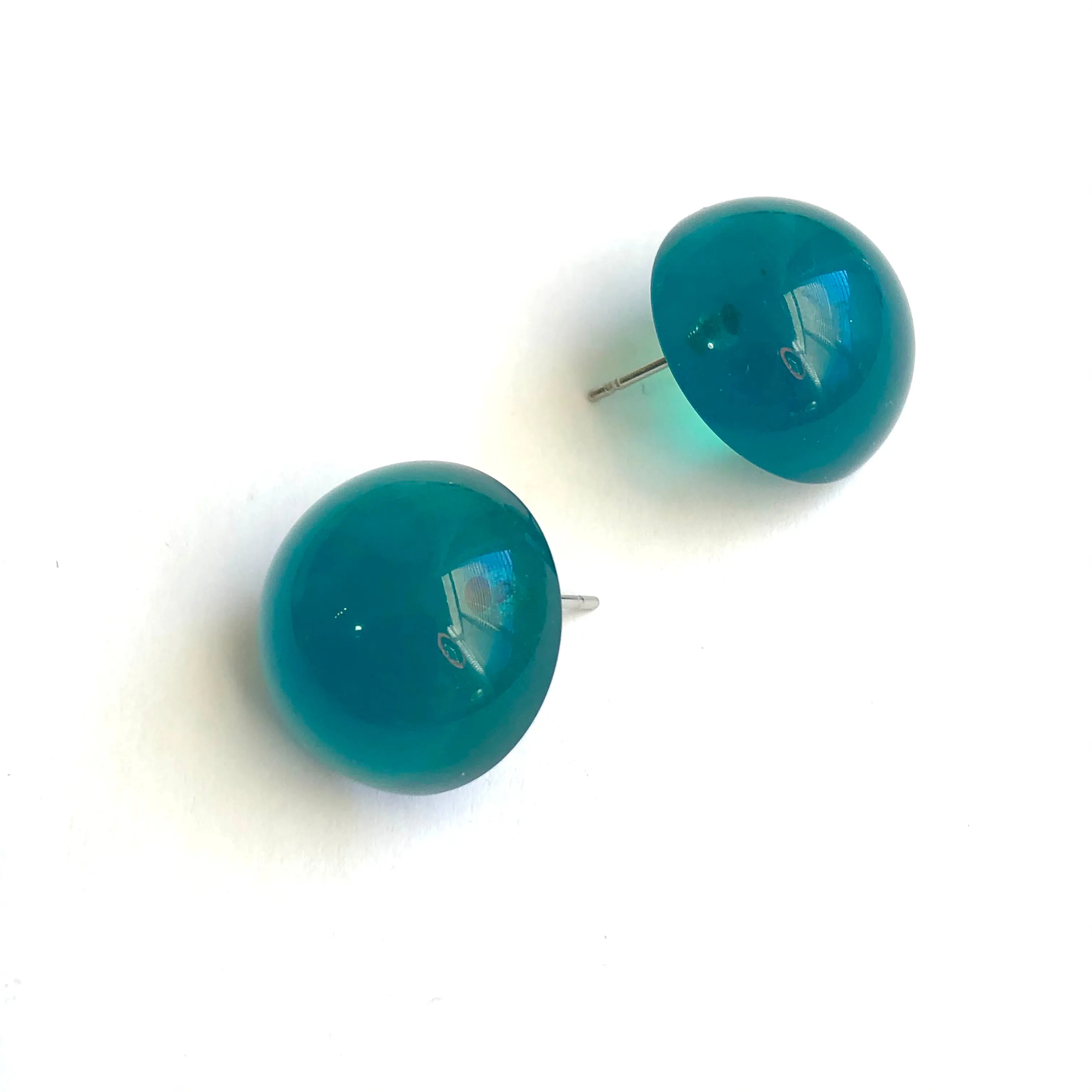 Emerald Green Opal Lucite Retro Button Stud Earrings