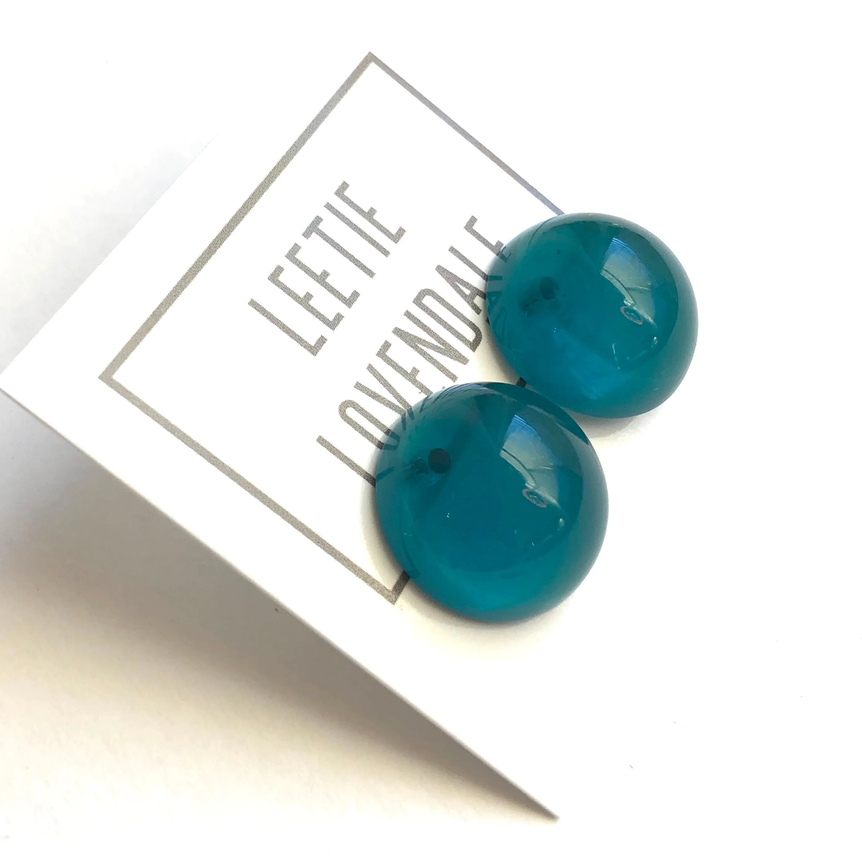 Emerald Green Opal Lucite Retro Button Stud Earrings