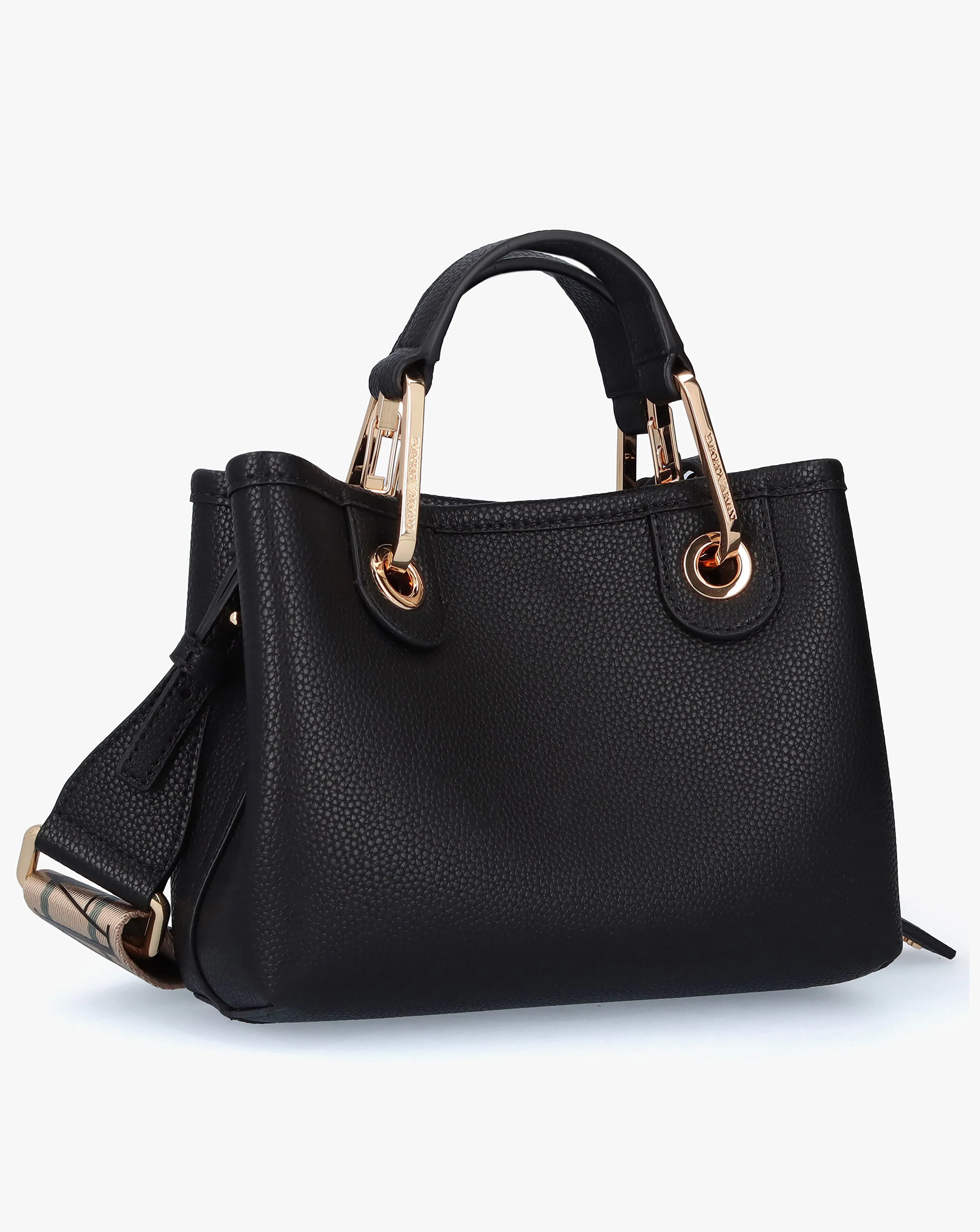 Emporio Armani Black Pebbled Logo Strap Tote Bag | Simply Be