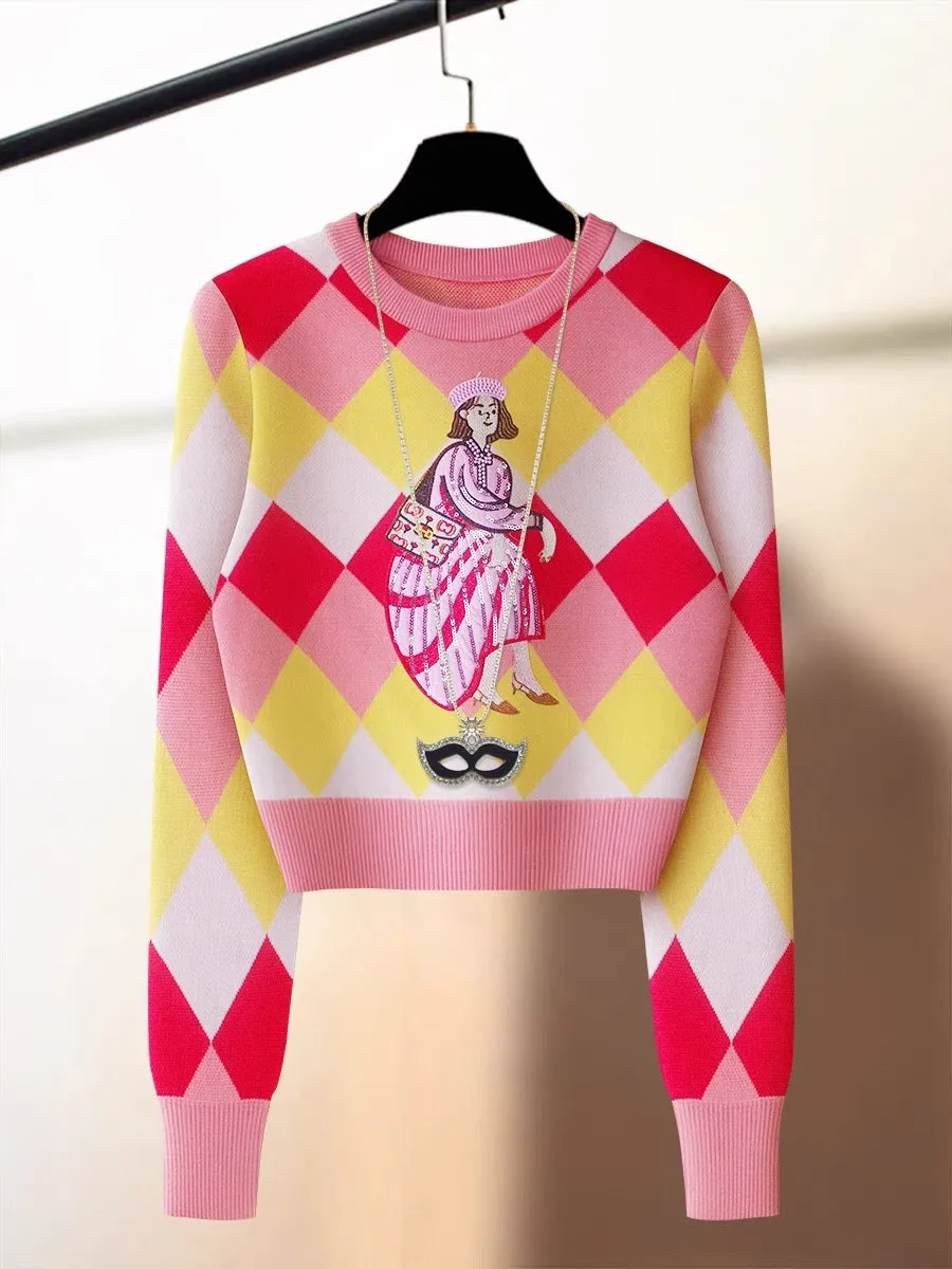European high-end embroidered style high-waisted pullover sweater for women, warm inner layer, bottoming sweater top, autumn and