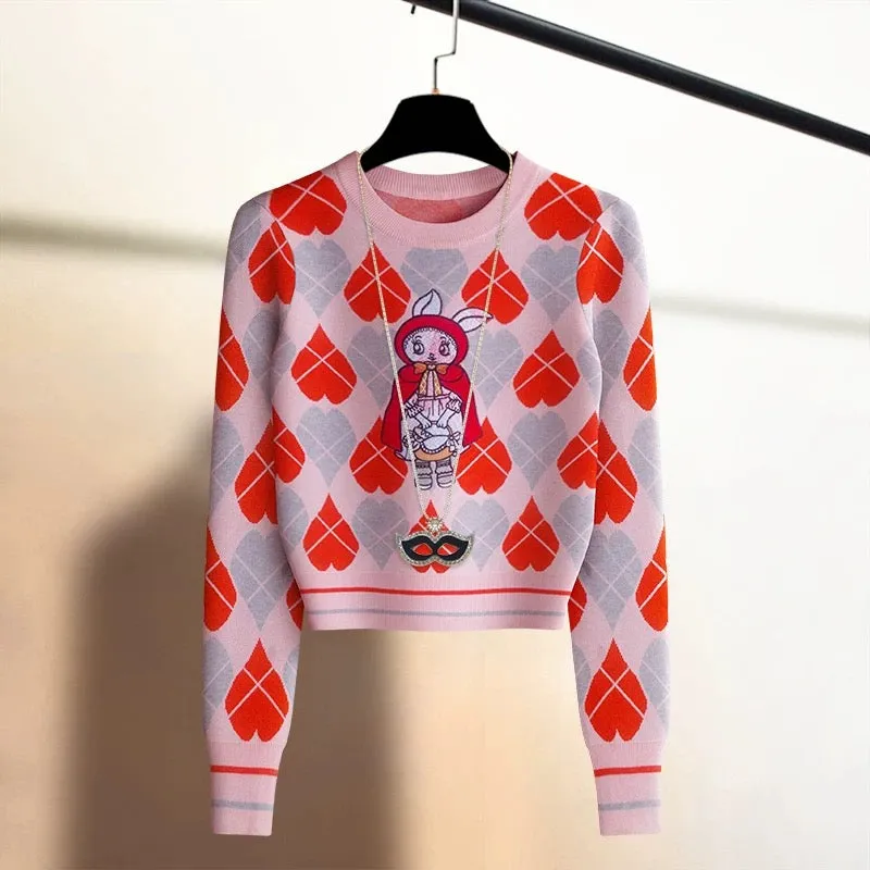 European style embroidered high-waisted pullover sweater for women in autumn and winter, warm inner layer, bottoming knitted swe