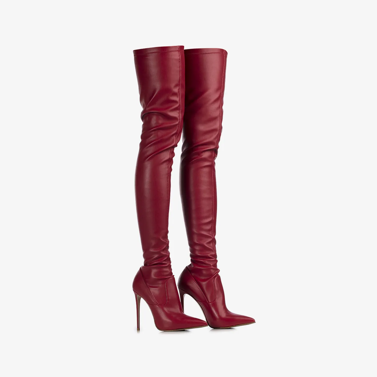EVA THIGH-HIGH BOOT 120 mm Red stretch vegan leather over-the-knee boot