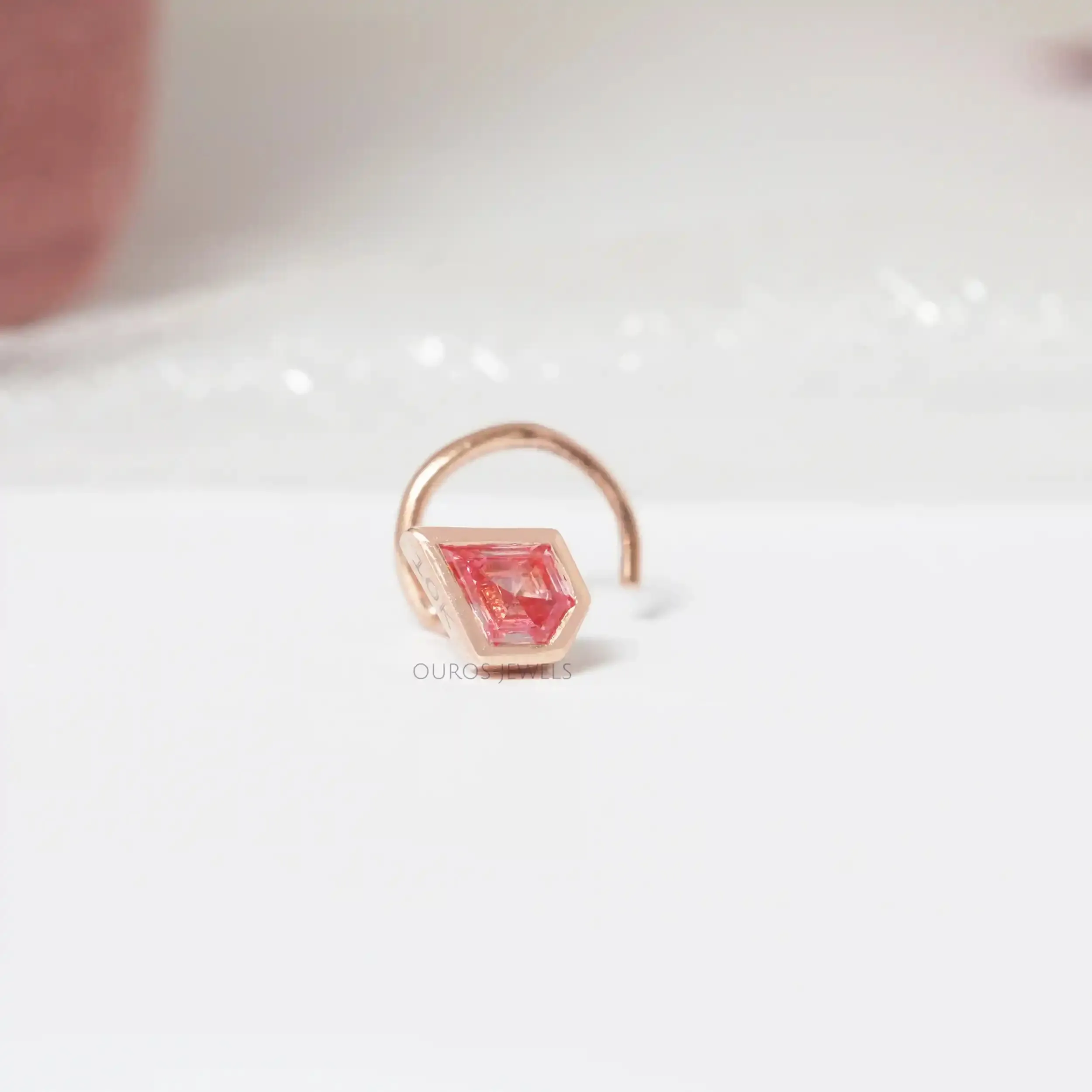 Fancy Pink Kite Cut Bezel Set Nose Pin