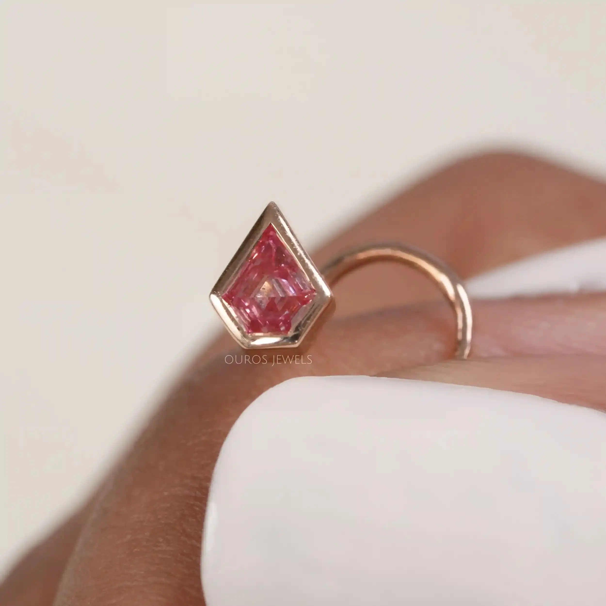 Fancy Pink Kite Cut Bezel Set Nose Pin