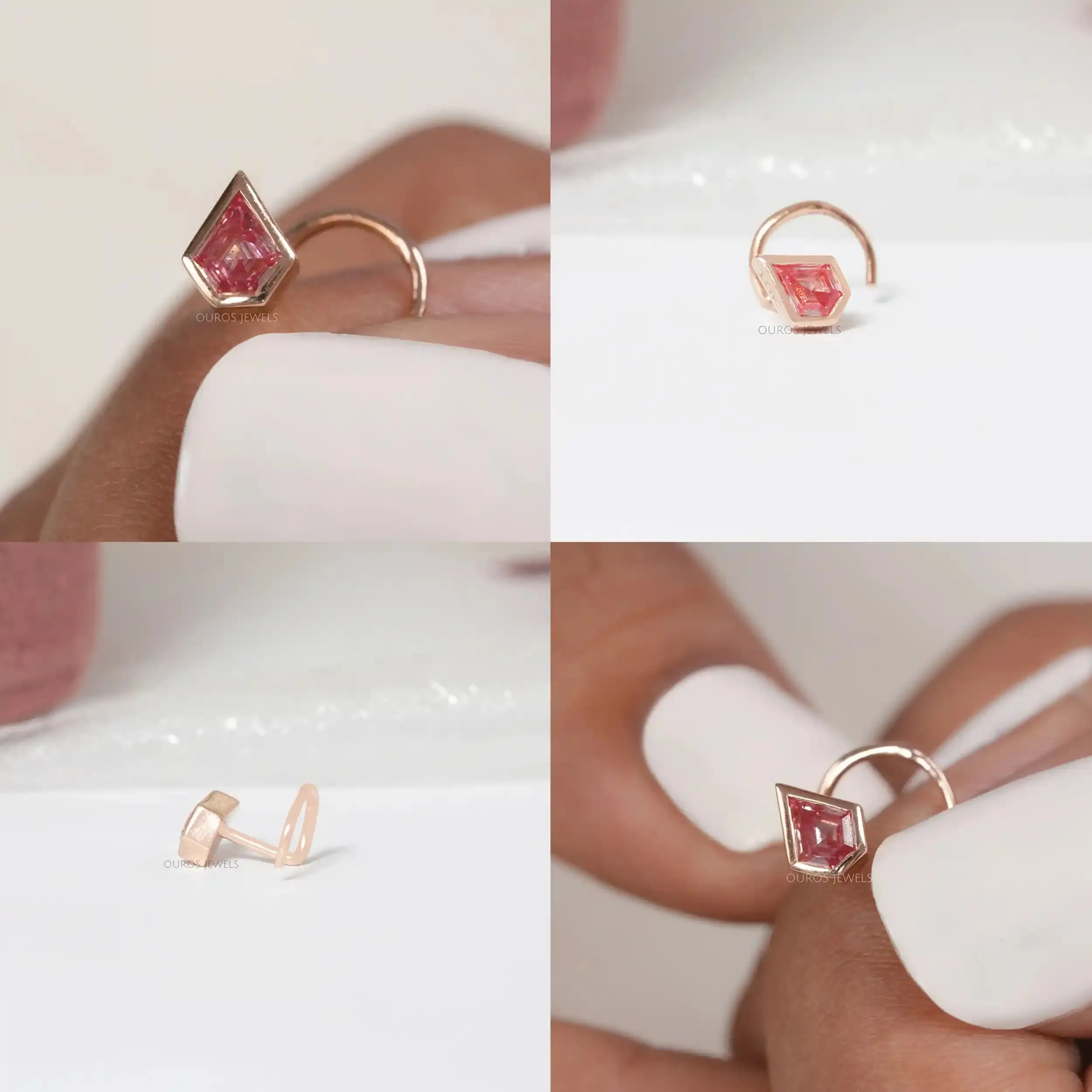 Fancy Pink Kite Cut Bezel Set Nose Pin