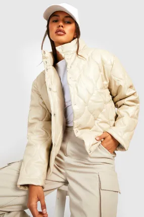 Faux Leather Quilted Puffer