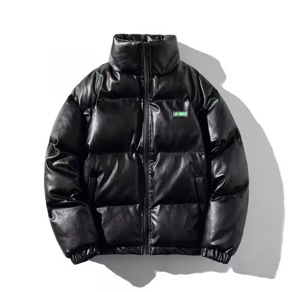 Faux leather padded puffer jacket for men