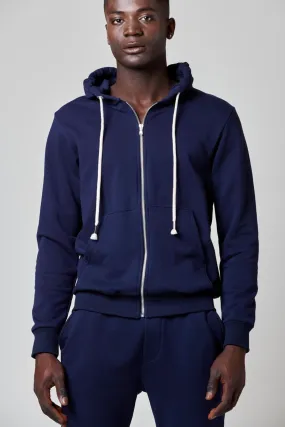 Felpa blu aperta cappuccio